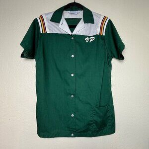 VTG Hilton Women's Vintage Green & White Bowling Shirt VP Logo Size 38